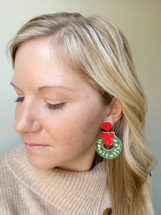 Beaded Christmas Wreath Dangles